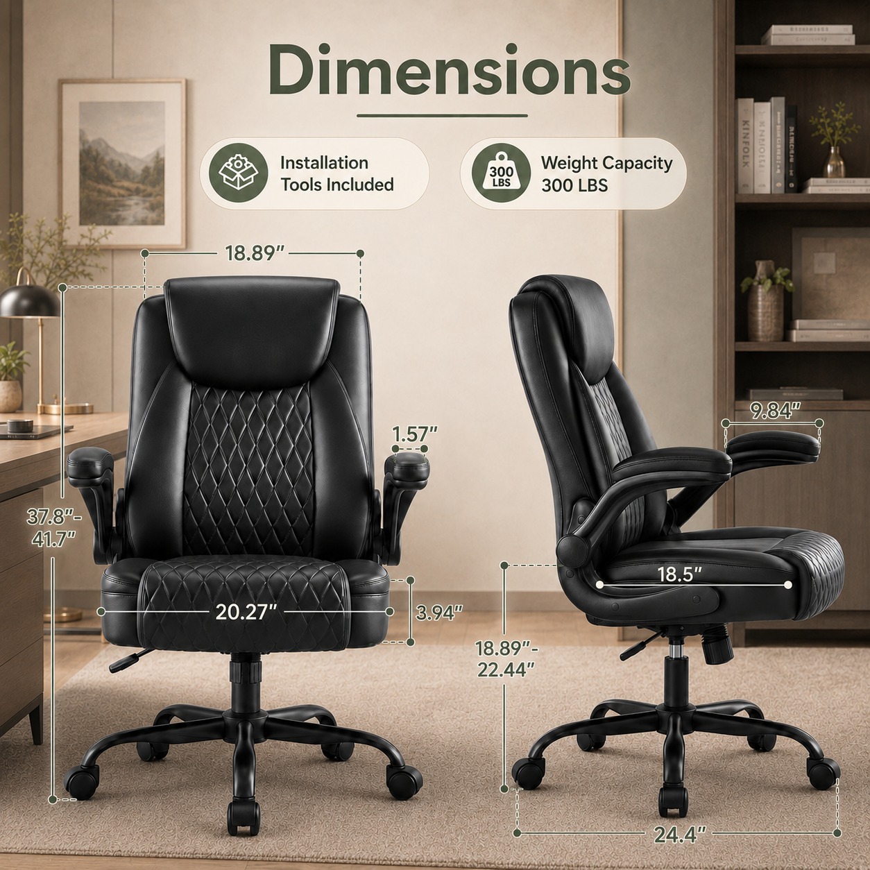 GTPLAYER Office Executive Chair with Flip-up Arms, Ink Black - AMZ