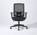 Black ergonomic office chair with mesh back, adjustable arms, cushioned polyester seat, and five-wheel base, suitable for office desk use in All Products and Low Back Office Chair collections.