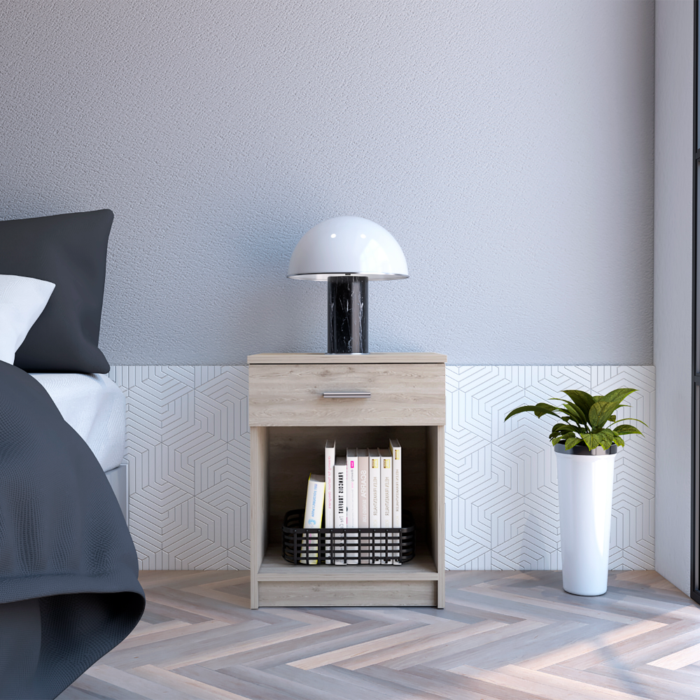 Nightstand 21'H, One Drawer, Low Shelf, Superior Top, Light Gray