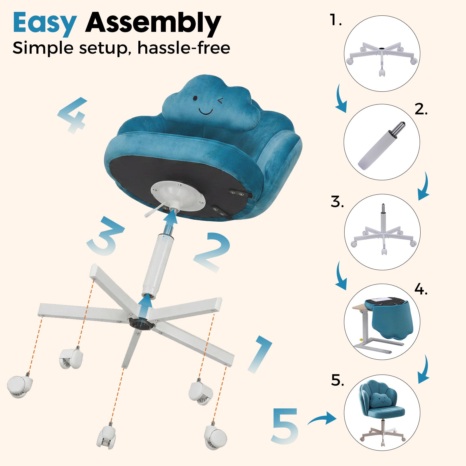 COMHOMA Petal Cute Vanity Chair, Height Adjustable CH718