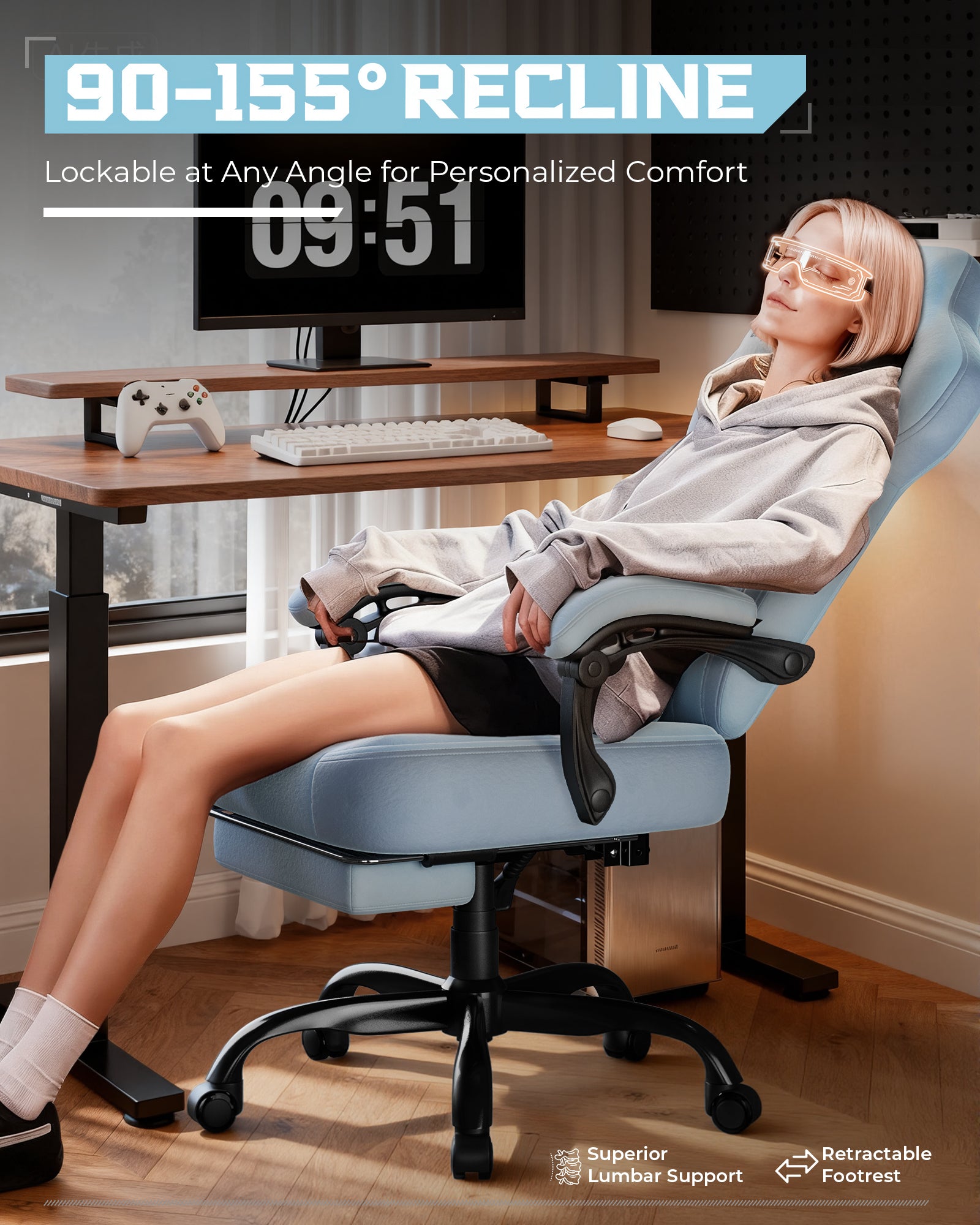 LUCKRACER Big and Tall Gaming Chair 350lbs with Footrest LR408