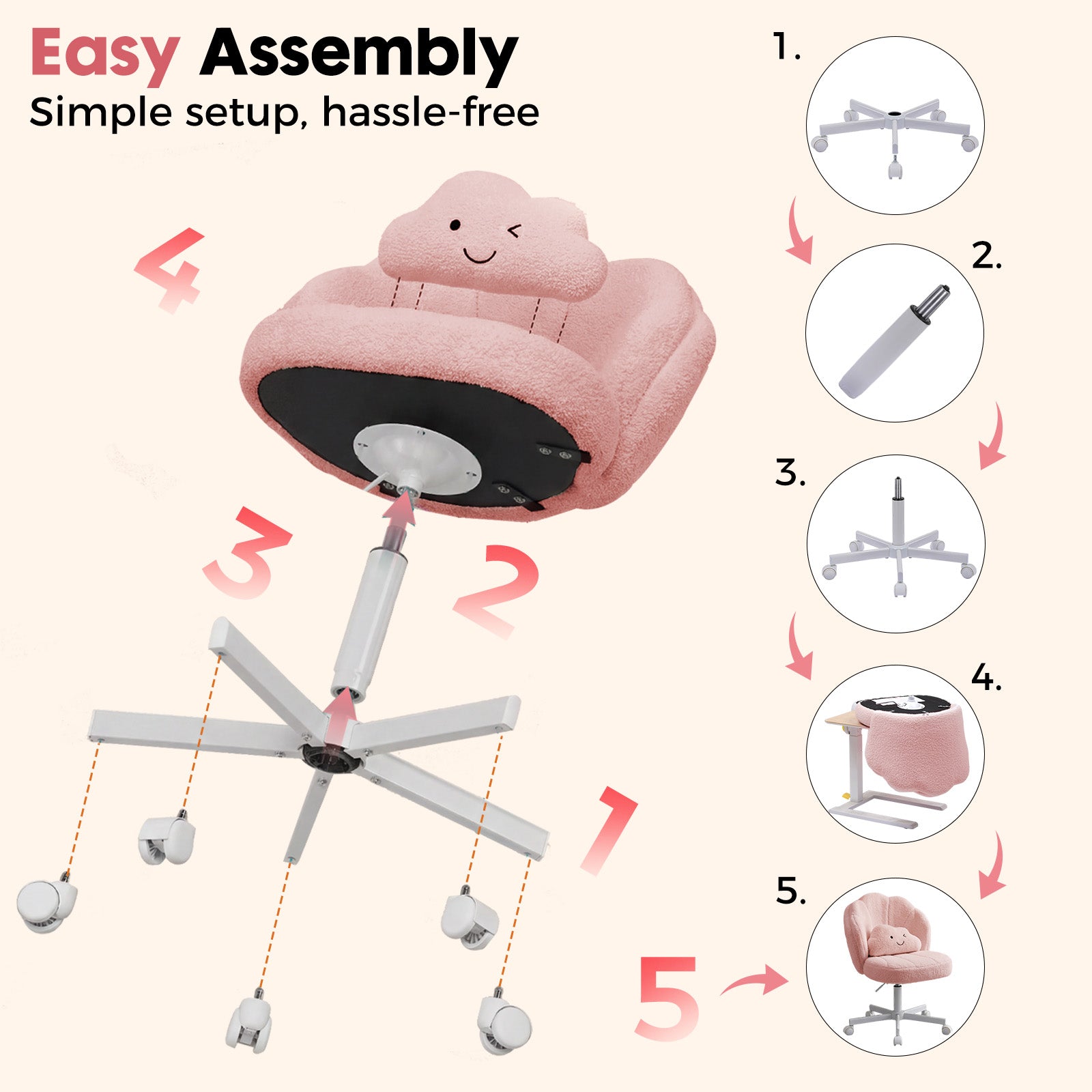 COMHOMA Petal Cute Vanity Chair, Height Adjustable CH718