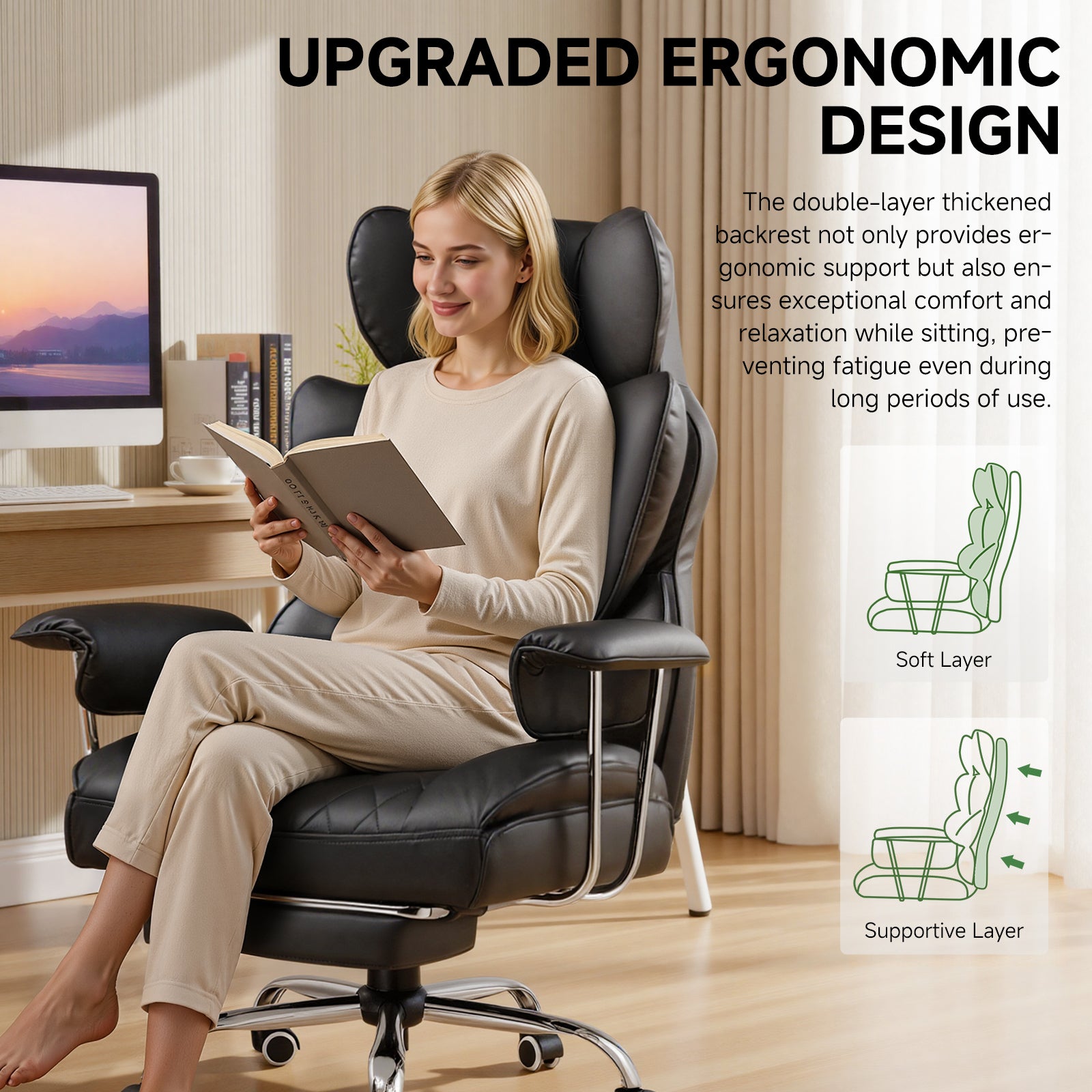 Ergonomic design features with person sitting