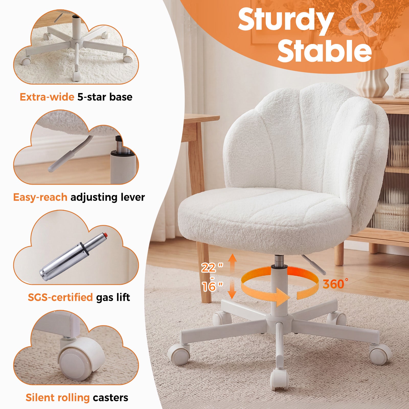 COMHOMA Petal Cute Vanity Chair, Height Adjustable CH718