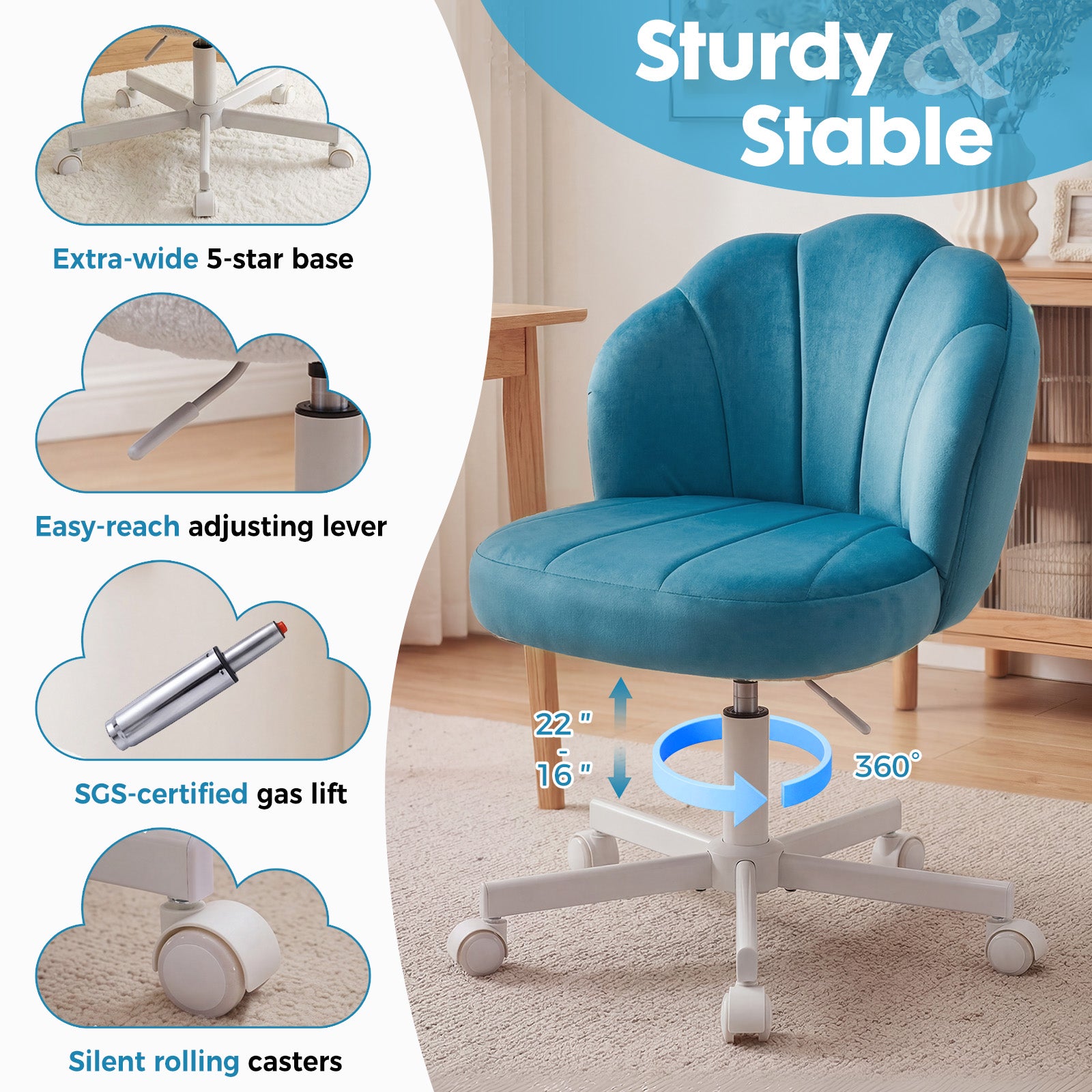 COMHOMA Petal Cute Vanity Chair, Height Adjustable CH718