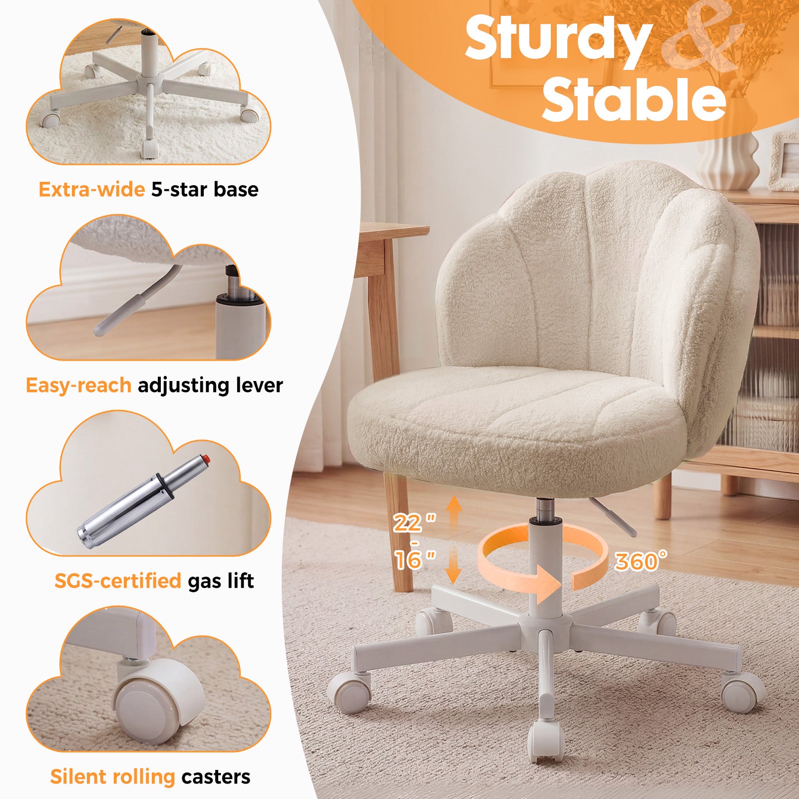COMHOMA Petal Cute Vanity Chair, Height Adjustable CH718