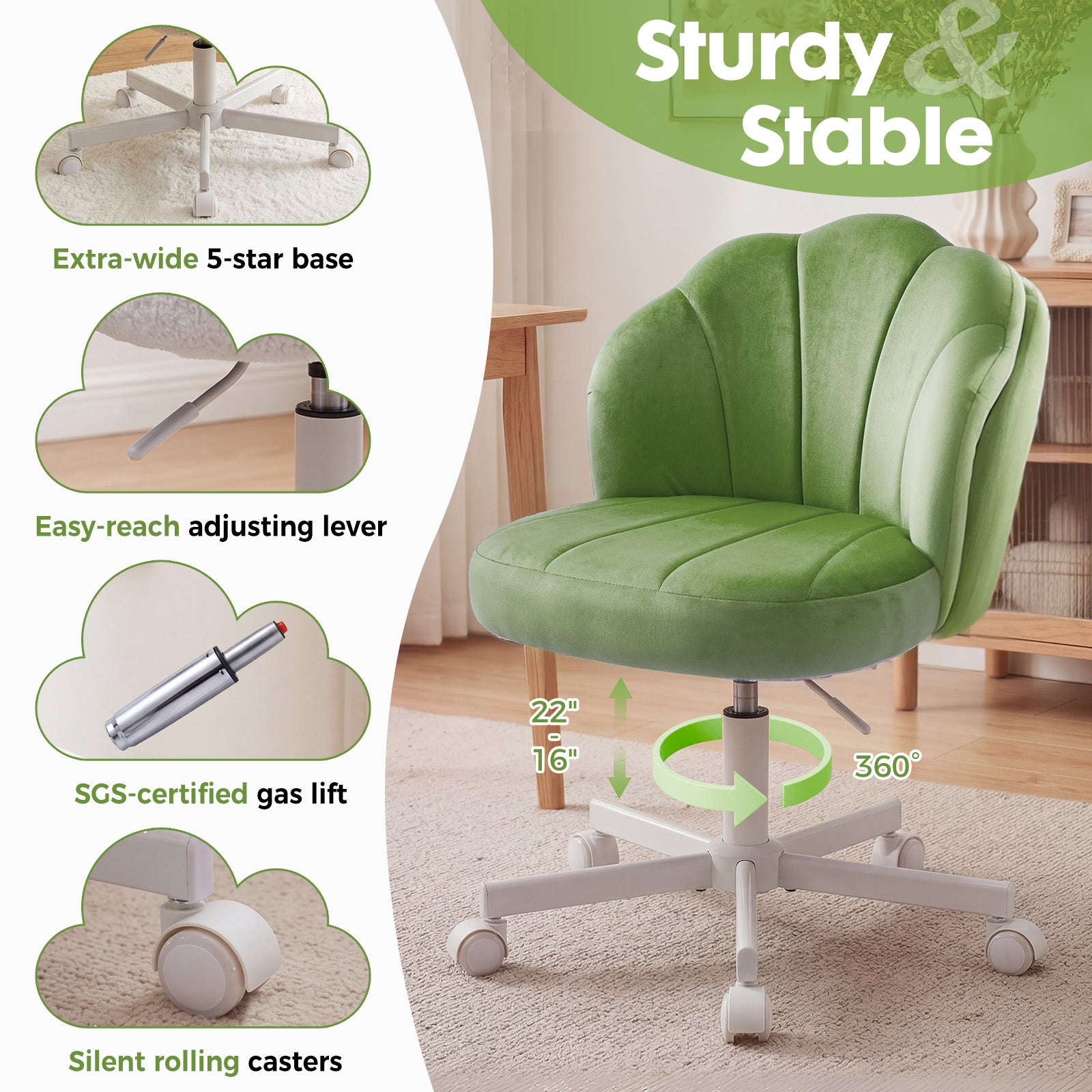 COMHOMA Petal Cute Vanity Chair, Height Adjustable CH718