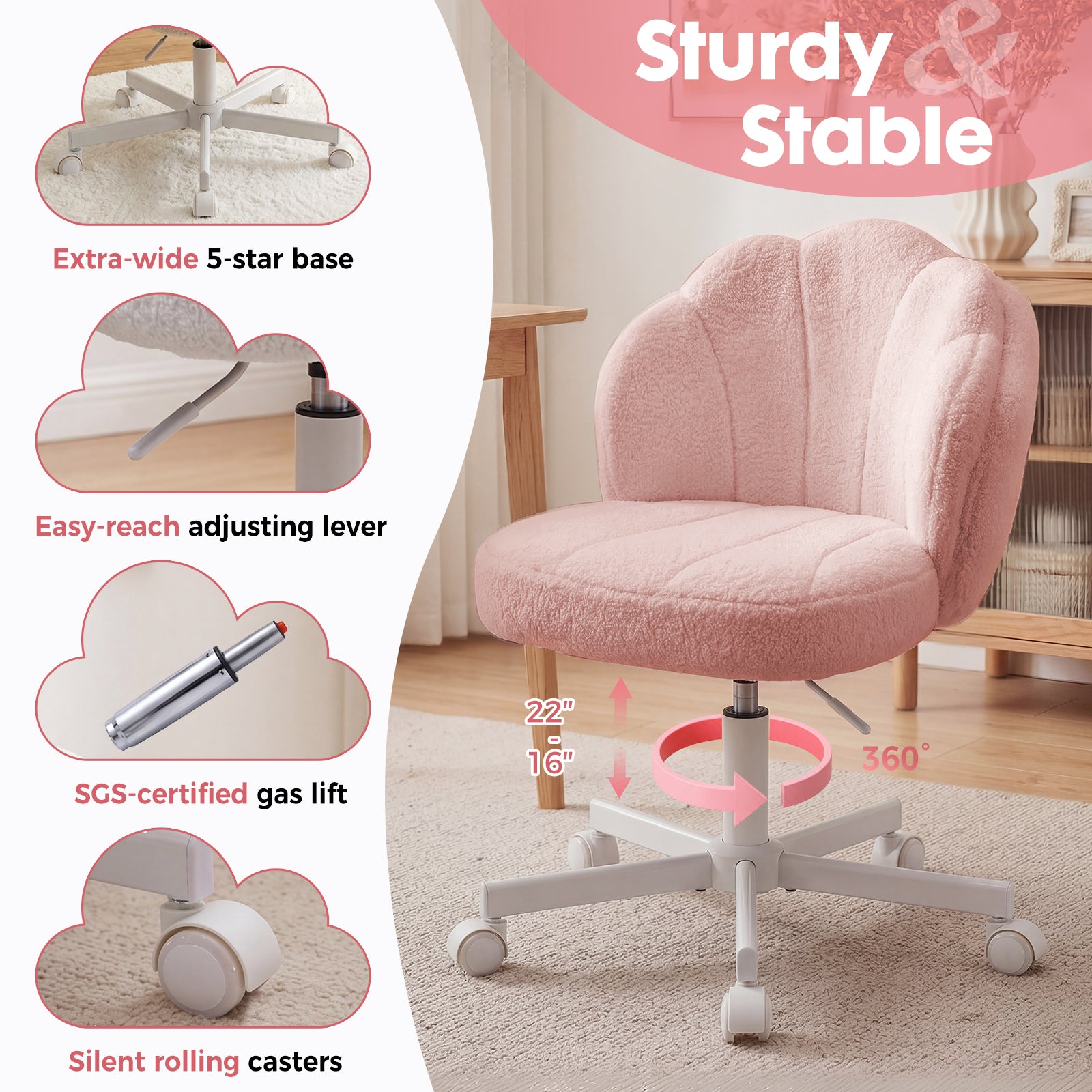 COMHOMA Petal Cute Vanity Chair, Height Adjustable CH718