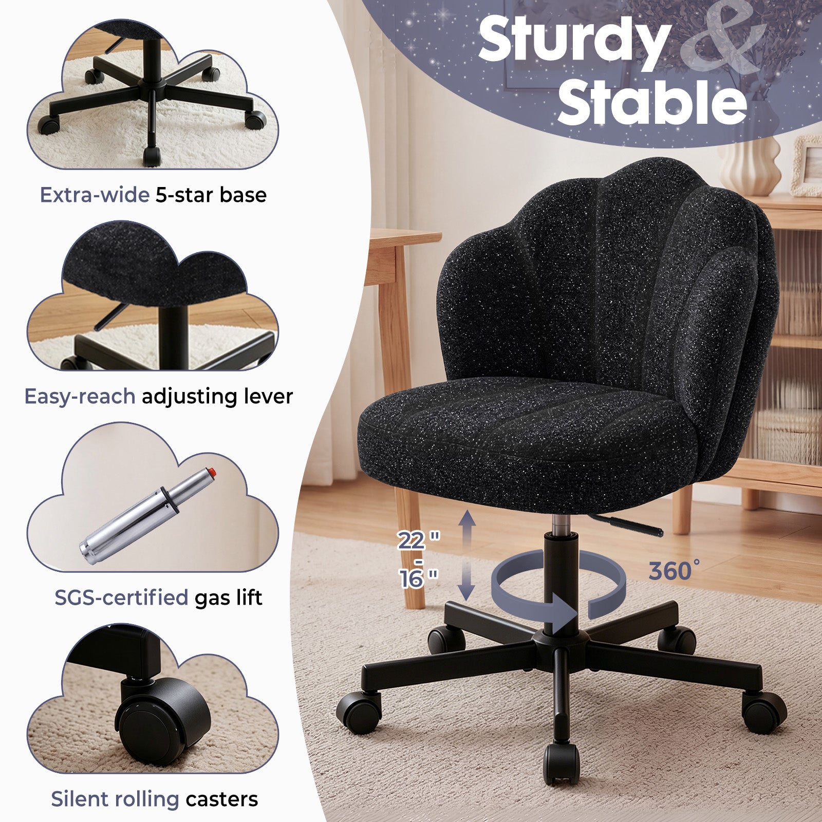 COMHOMA Petal Cute Vanity Chair, Height Adjustable CH718