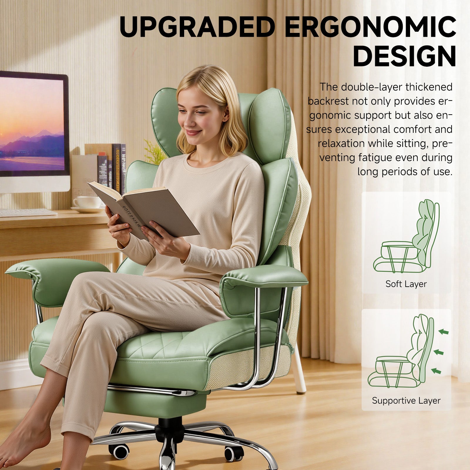 COMHOMA Colorful Big and Tall Office Chair with Lumbar Support & Adjustable Footrest GT205