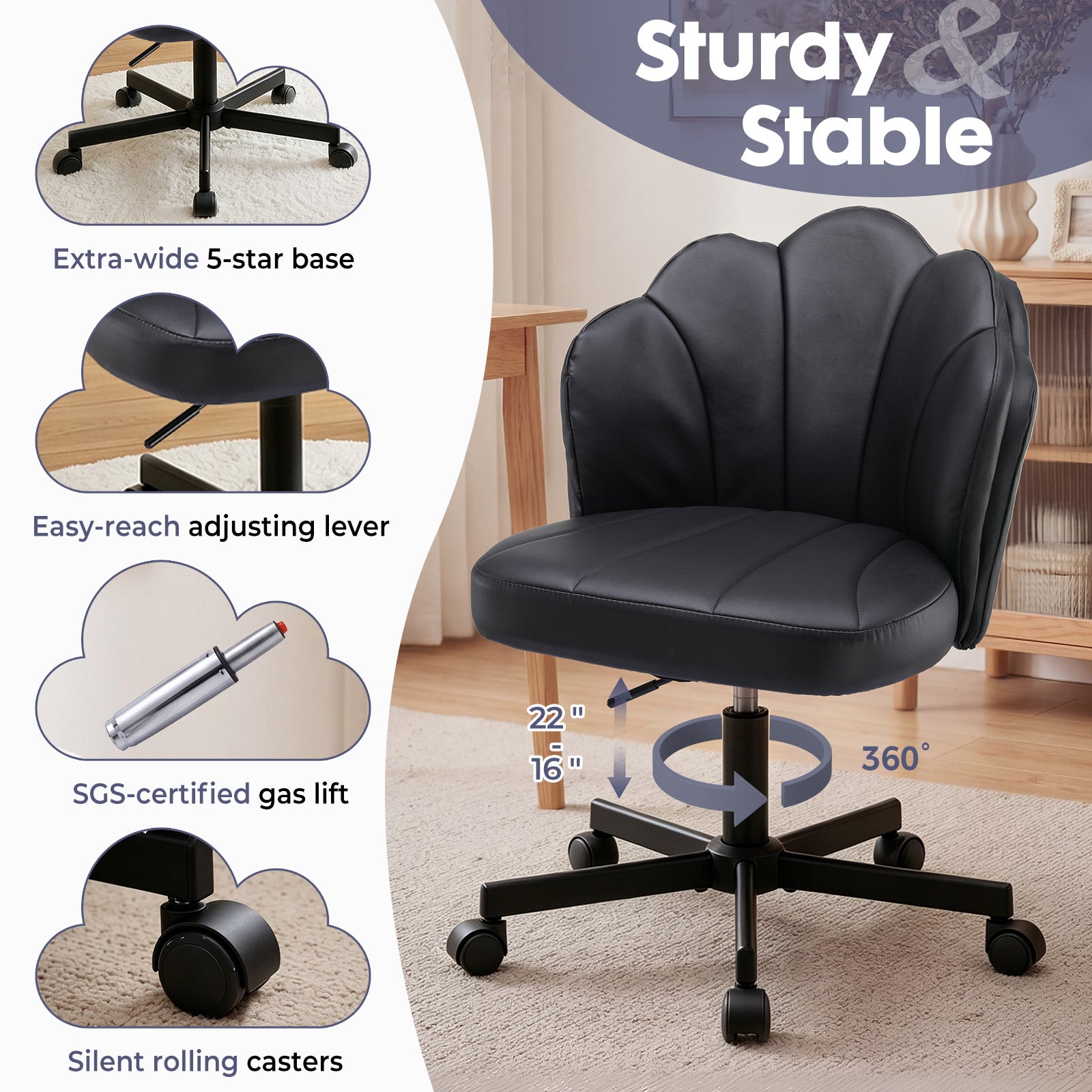 COMHOMA Petal Cute Vanity Chair, Height Adjustable CH718