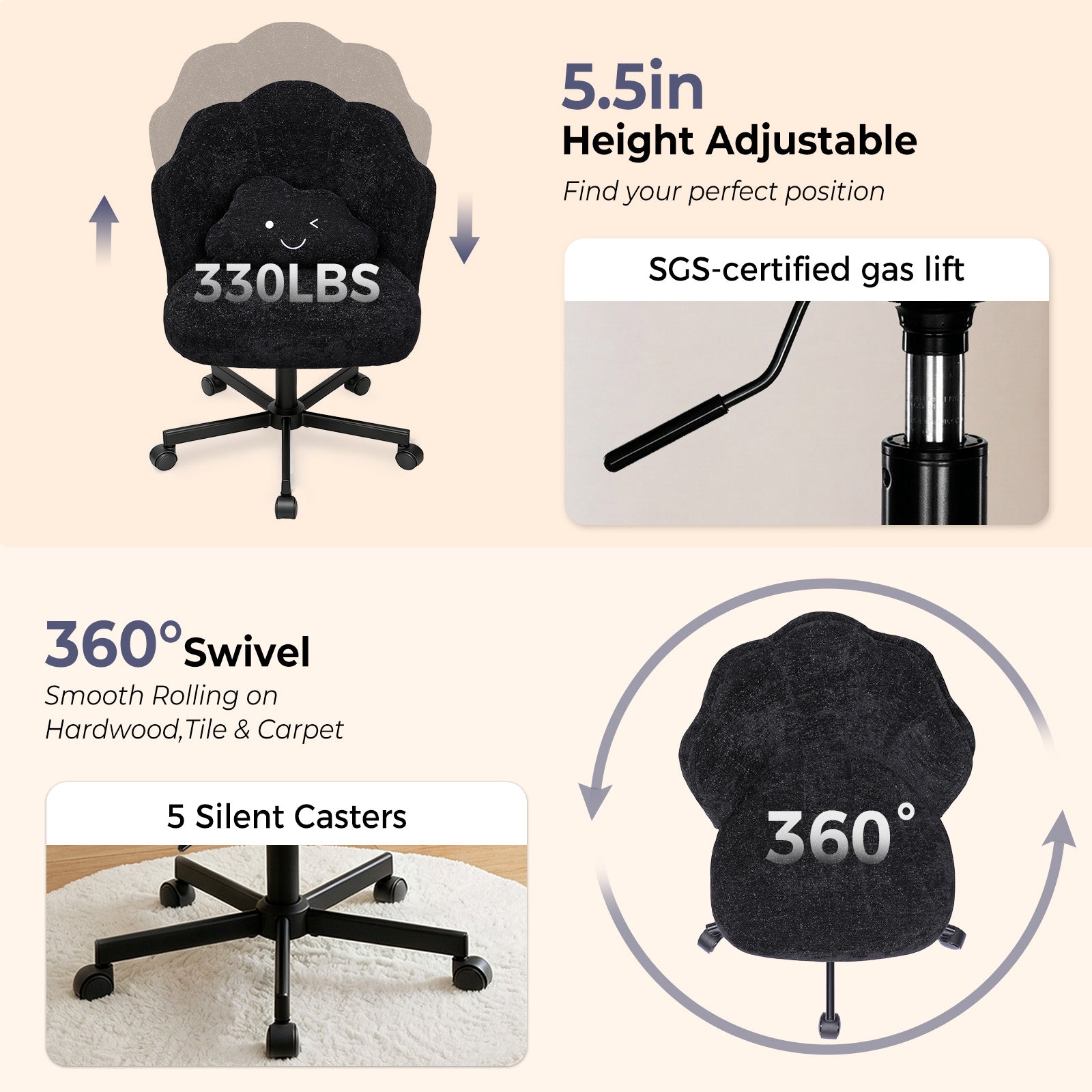 COMHOMA Petal Cute Vanity Chair, Height Adjustable CH718