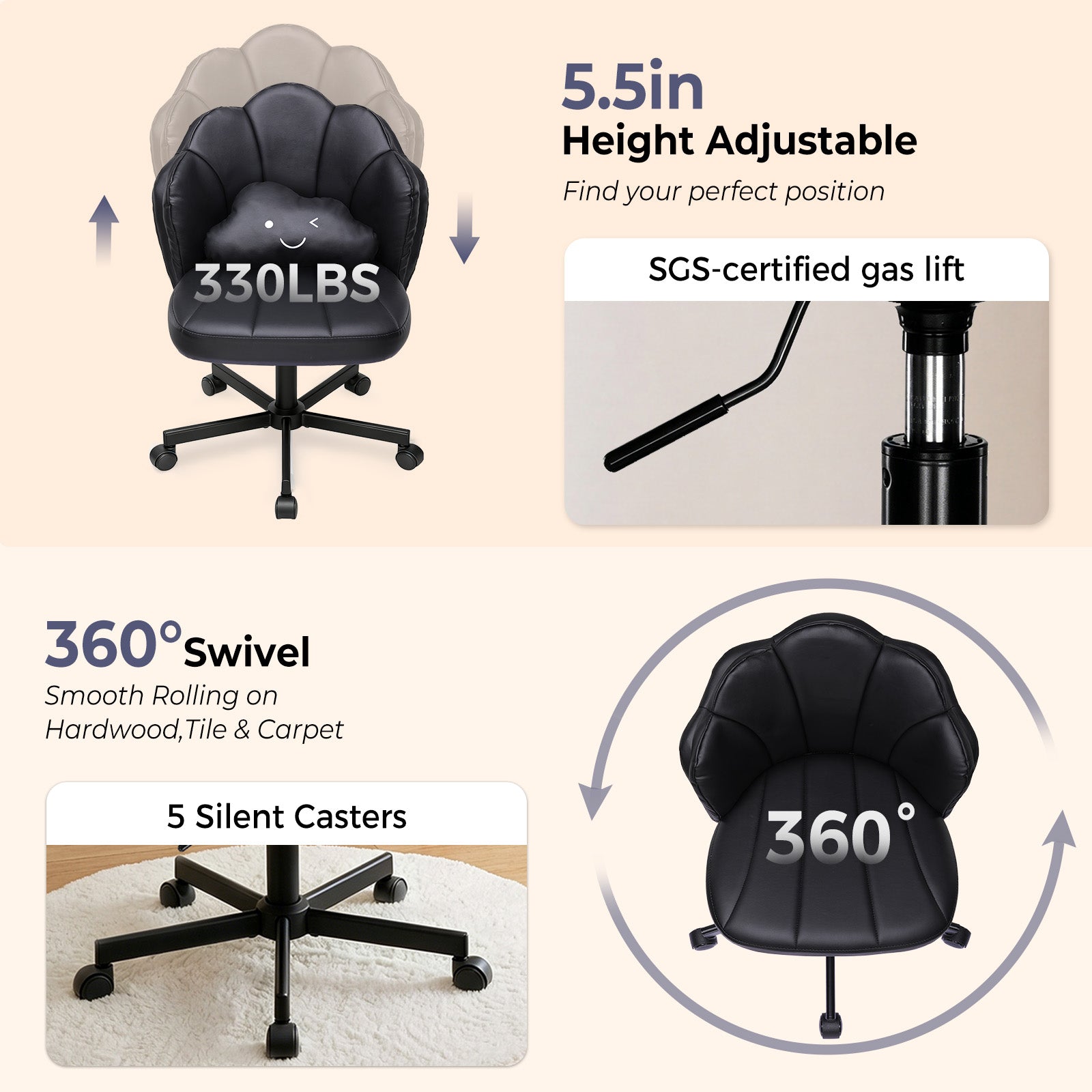 COMHOMA Petal Cute Vanity Chair, Height Adjustable CH718
