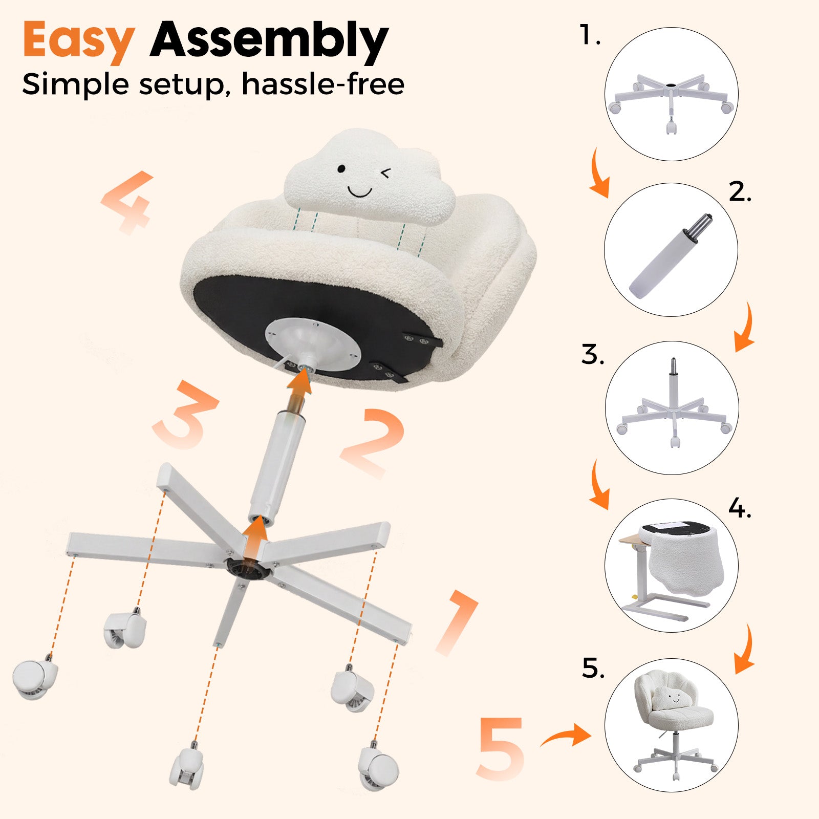COMHOMA Petal Cute Vanity Chair, Height Adjustable CH718