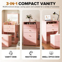 LUCKLIFE Small Makeup Vanity Desk with Mirror and Lights, Small 3 in 1 Vanity Table with Visible Glass Top, Flip Top & 3 Drawers B500