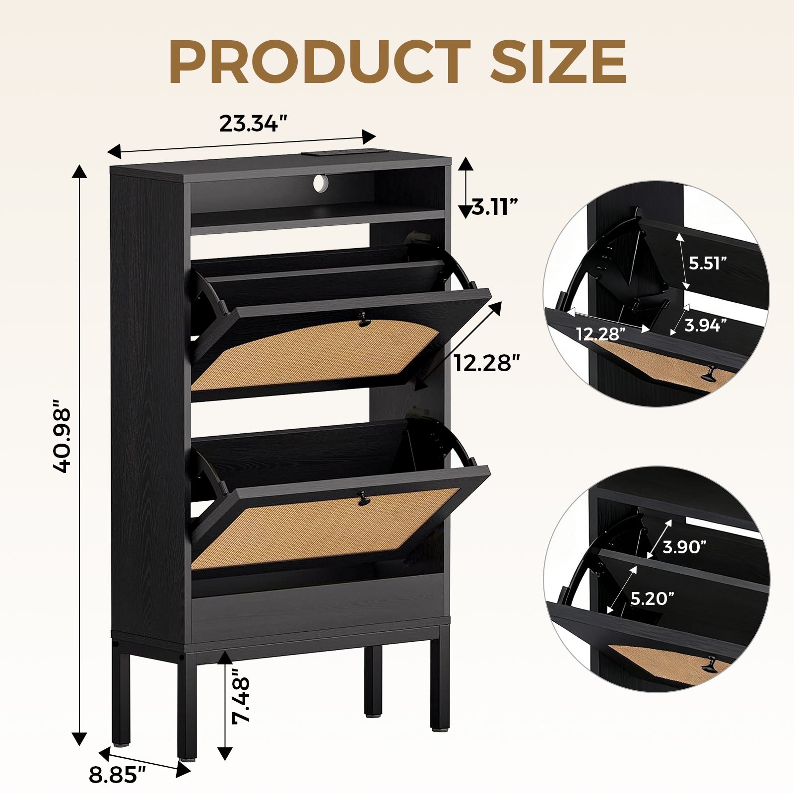 Shoe Storage Cabinet with 2 Flip Drawers & Charging Station