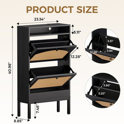 Shoe Storage Cabinet with 2 Flip Drawers & Charging Station
