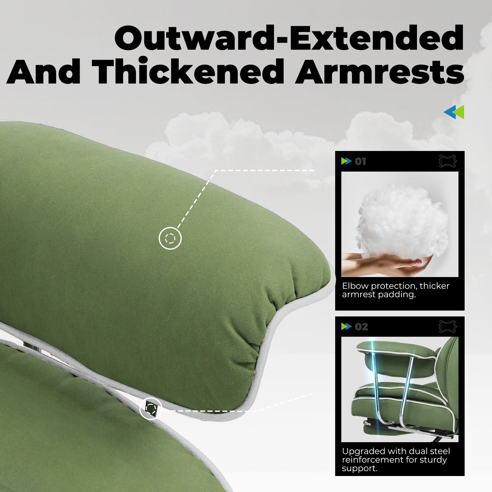 Outward-Extended Armrests close-up.