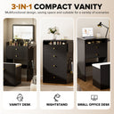 LUCKLIFE Small Makeup Vanity Desk with Mirror and Lights, Small 3 in 1 Vanity Table with Visible Glass Top, Flip Top & 3 Drawers B500