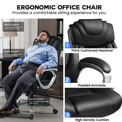 COMHOMA PU Leather Adjustable Office Chair with Headrest & Lumbar Support CH158