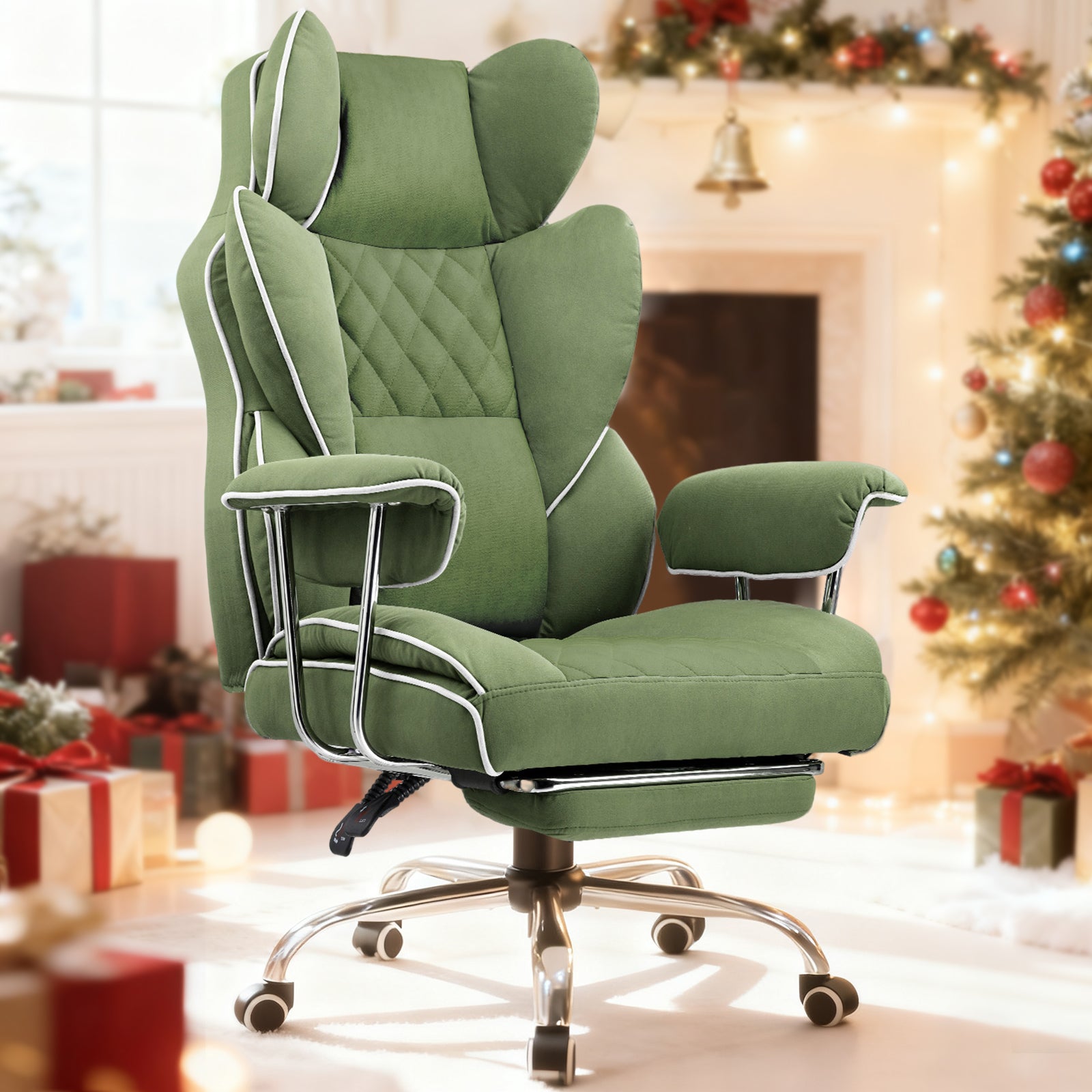 Green chair in festive setting