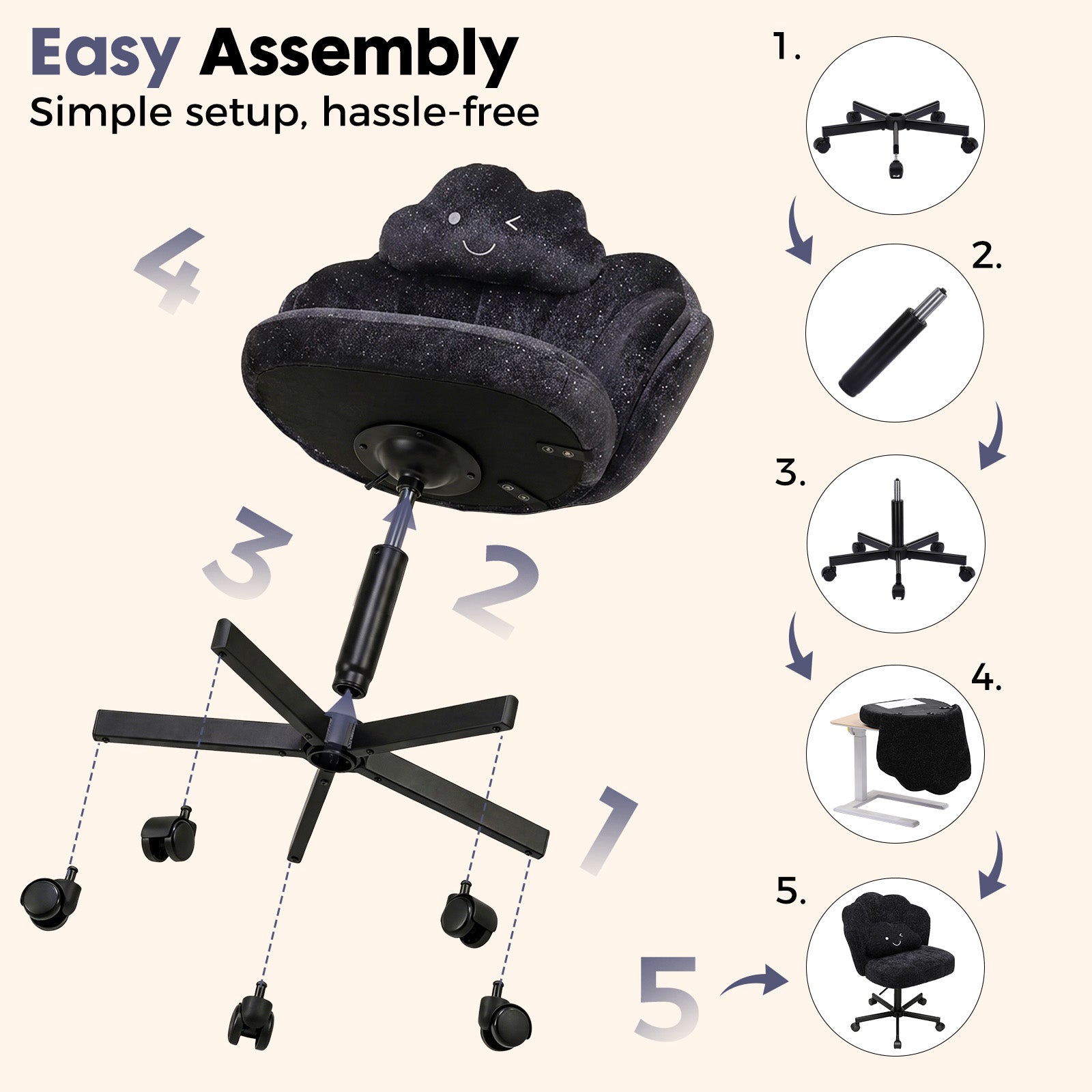 COMHOMA Petal Cute Vanity Chair, Height Adjustable CH718