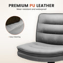 Close-up of a gray PU leather office chair seat and backrest with water droplets highlighting its wear-resistant, waterproof, and easy-cleaning features for office and game use.