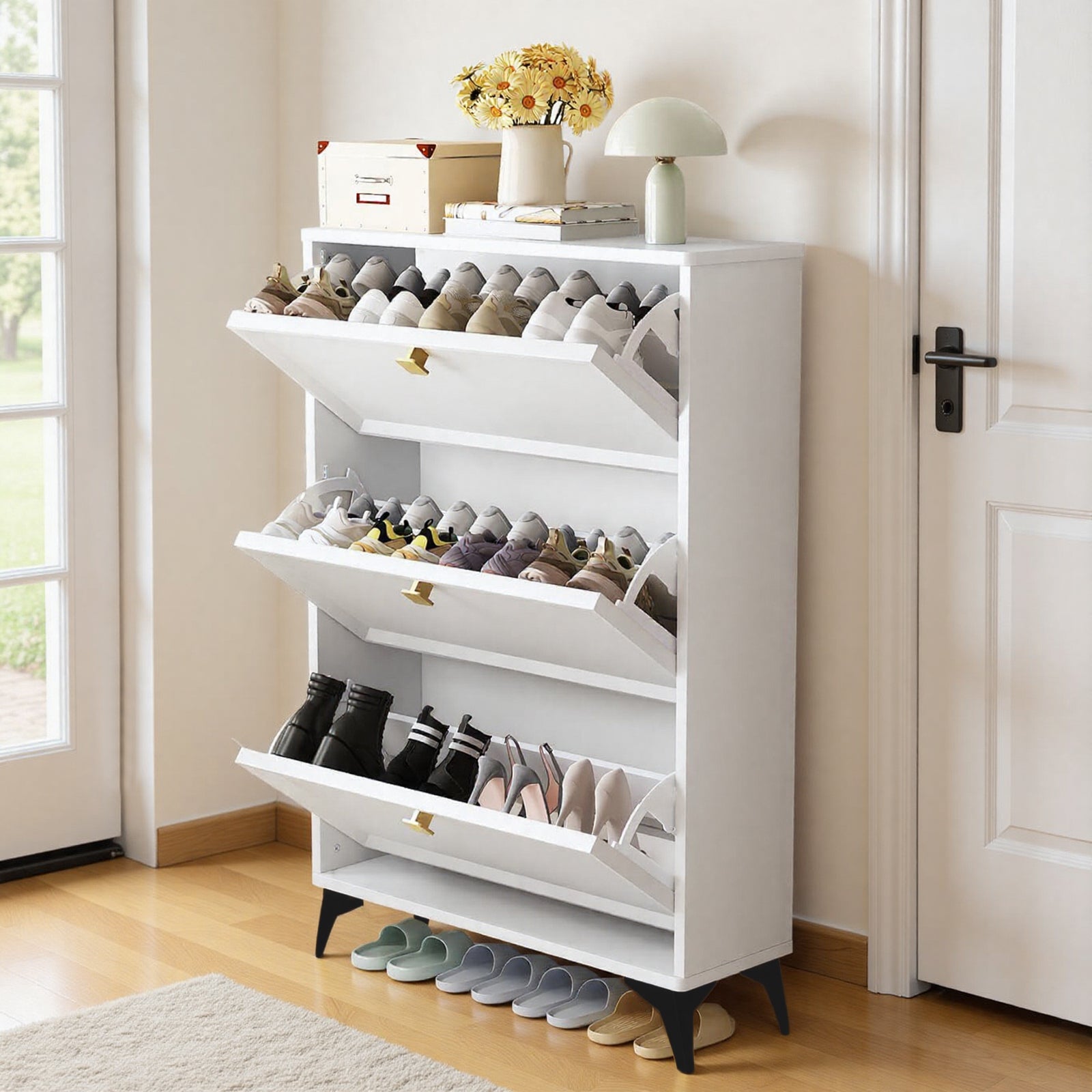 COMHOMA Shoe Storage Cabinet with 3  Flip Drawers