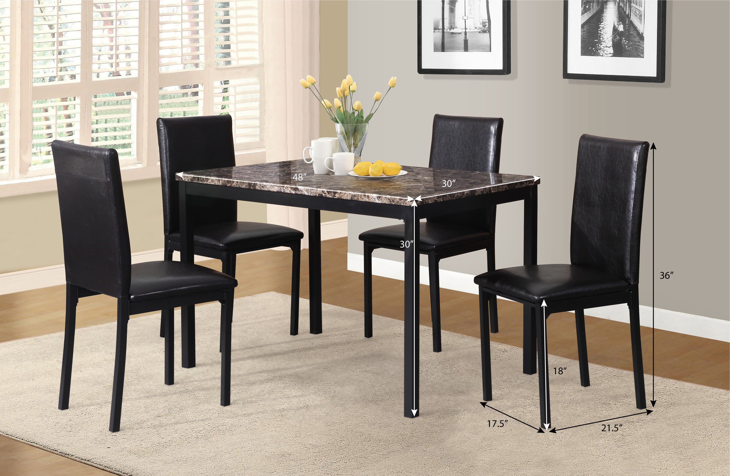 Citico 5-Piece Metal Dinette Set with Laminated Faux Marble Top, Black
