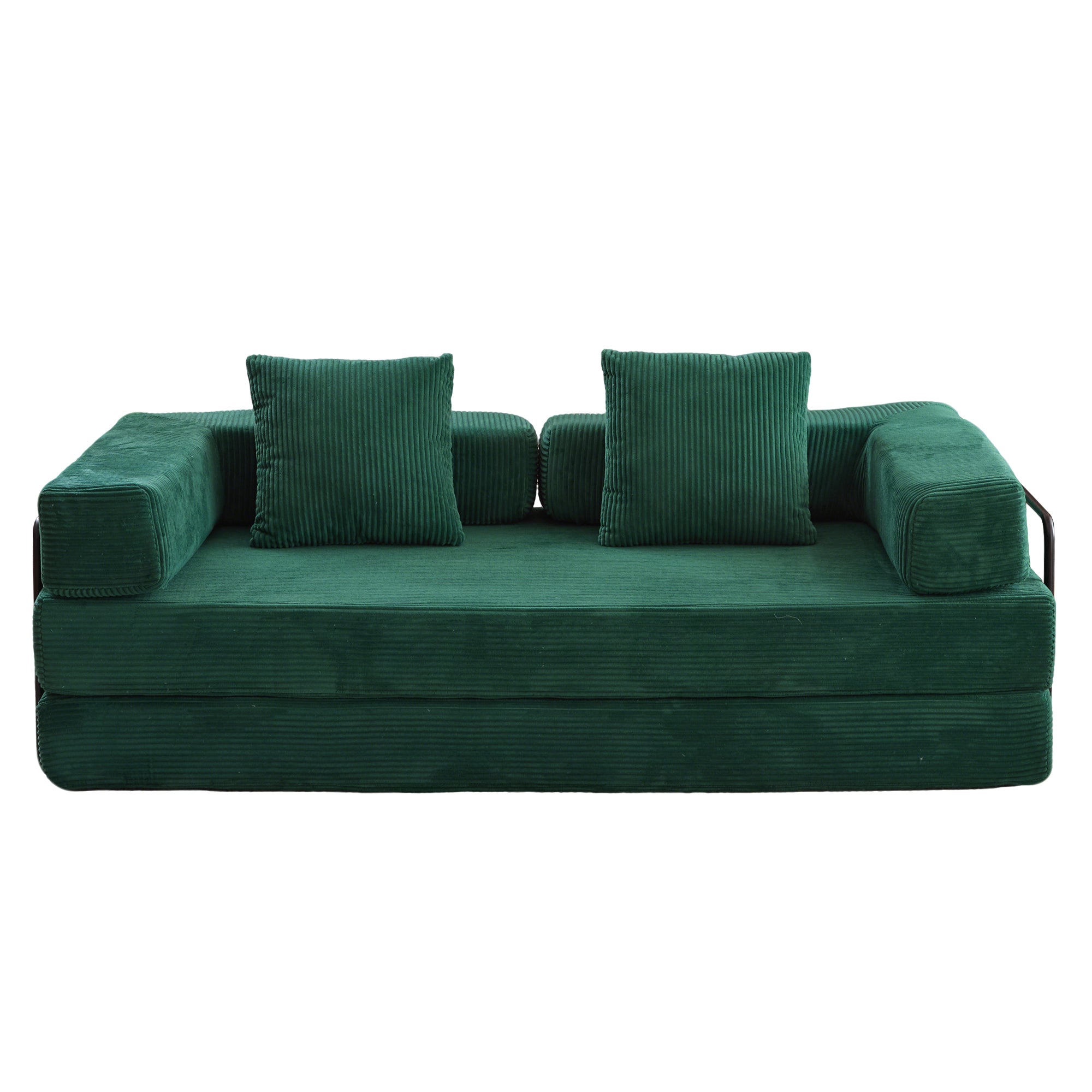 Floor Couch,Compression Sofa,Convertible Floor Sofa Bed-with Pillow Back Support Armrest,Comfy Futon Couch Lounge Sleeper Bed,Corduroy Fabric,for Living Room Bedroom (dark green)