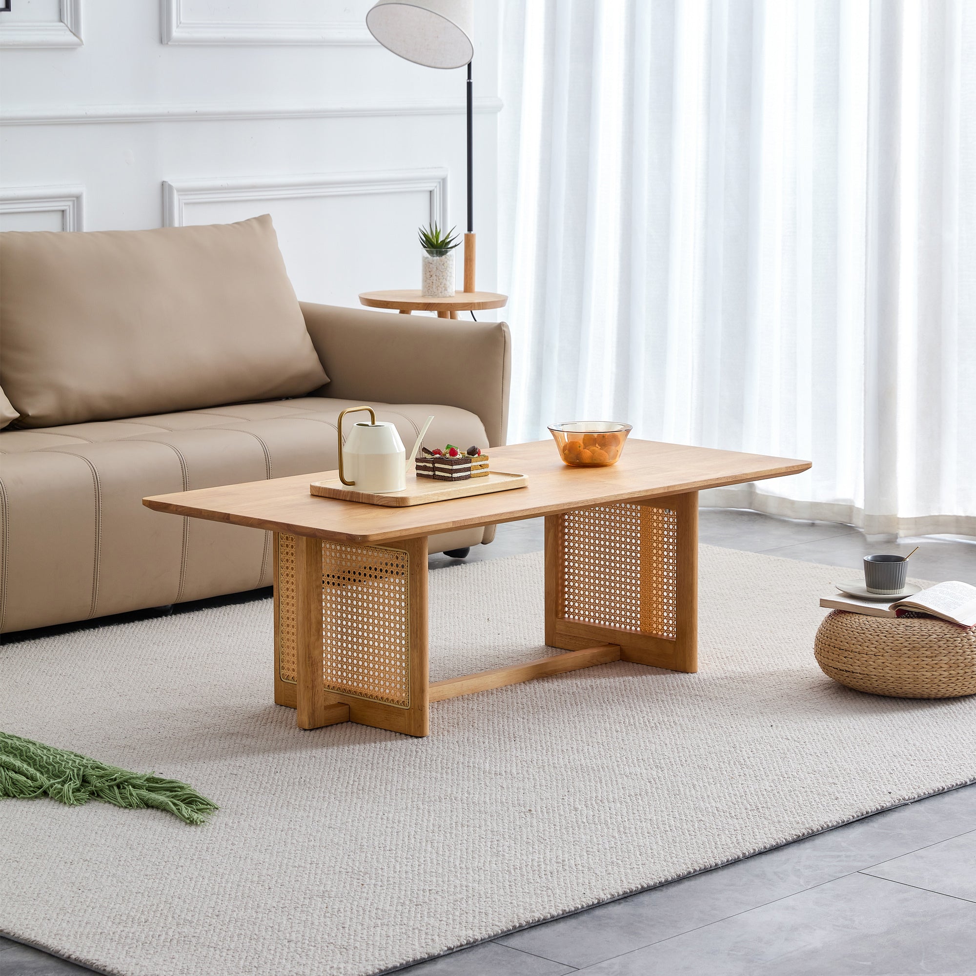 Chinese style log wind Imitation rattan tea table rectangular solid wood coffee  table small family living room tea table