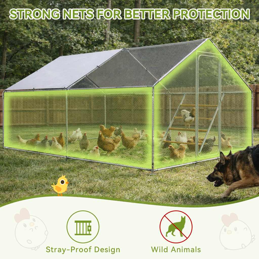 COMHOMA Large Metal Chicken Coop with Waterproof Roof & Lockable Door OT-GD06