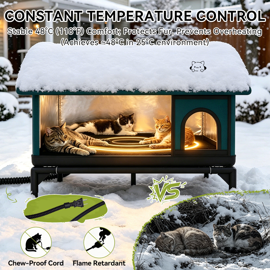 LUCKLIFE® Heated Outdoor Cat House, Weatherproof Shelter with Heating Pad, Winter Use PET06