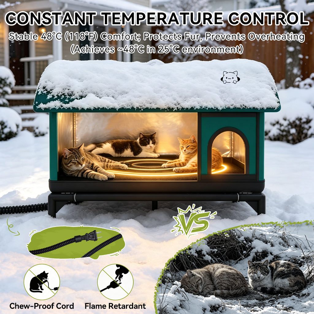LUCKLIFE® Heated Outdoor Cat House, Weatherproof Shelter with Heating Pad, Winter Use PET06
