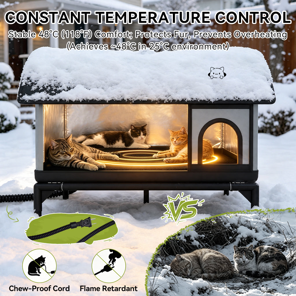LUCKLIFE® Heated Outdoor Cat House, Weatherproof Shelter with Heating Pad, Winter Use PET06
