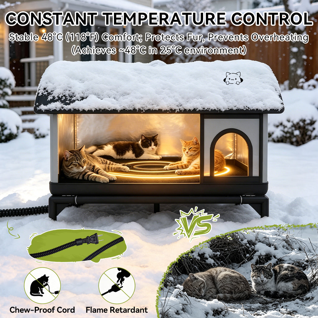 LUCKLIFE® Heated Outdoor Cat House, Weatherproof Shelter with Heating Pad, Winter Use PET06