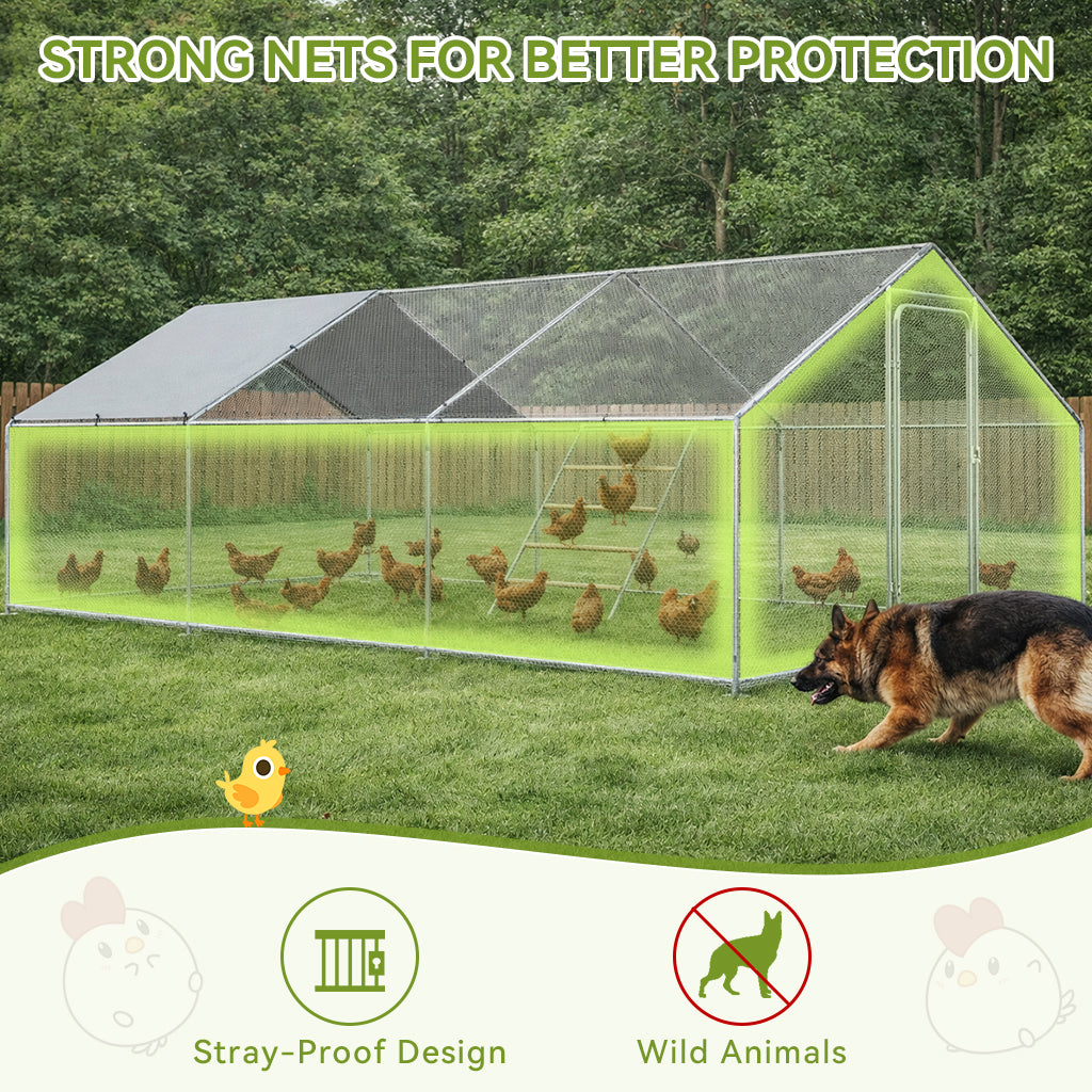 COMHOMA Large Metal Chicken Coop with Waterproof Roof & Lockable Door OT-GD06