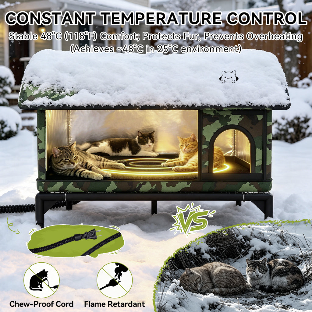 LUCKLIFE® Heated Outdoor Cat House, Weatherproof Shelter with Heating Pad, Winter Use PET06