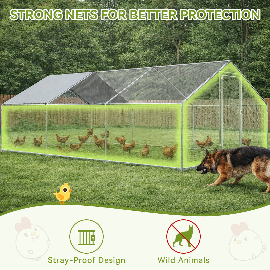 COMHOMA Large Metal Chicken Coop with Waterproof Roof & Lockable Door OT-GD06