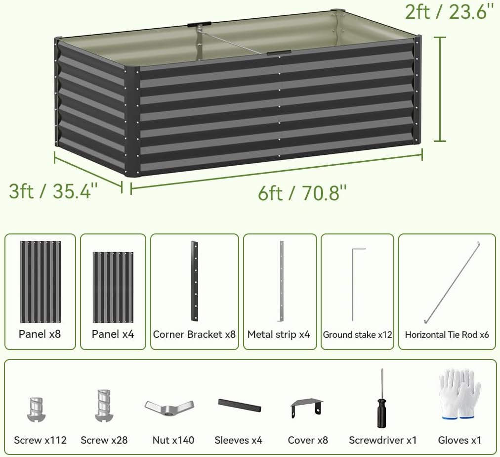 COMHOMA Metal Raised Garden Bed with Gloves Tools OT-GD02