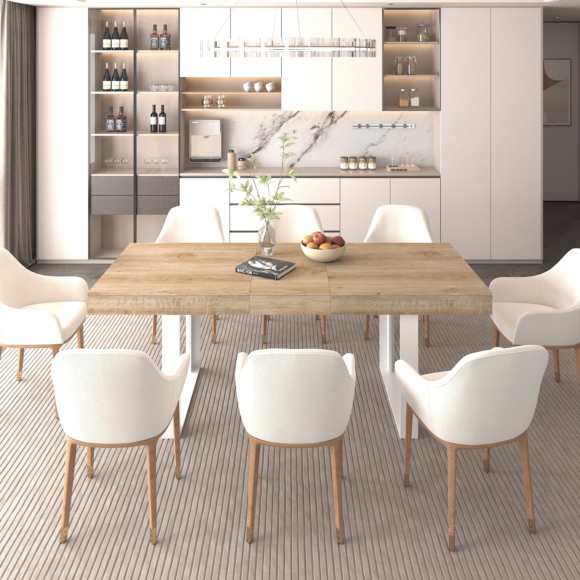 Extendable Dining Room Table for 6 8 10, Modern Farmhouse Wooden Kitchen Expanding Table, Long Large Expandable Dining Room Conference Table