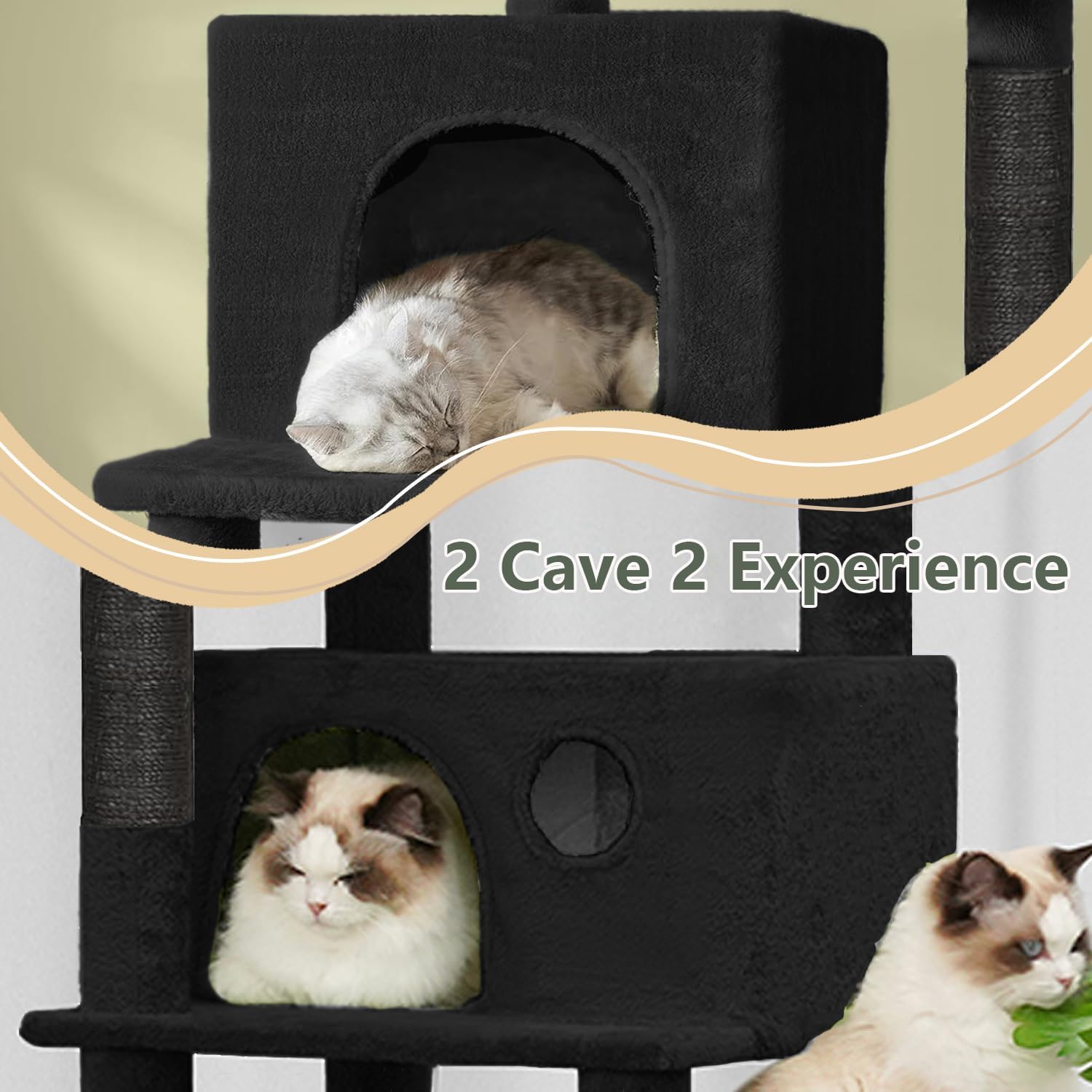 68 inch Multi-Level Cat Tree with Hammocks, Hanging Basket, Scratching Posts - Perfect for Multiple Cats