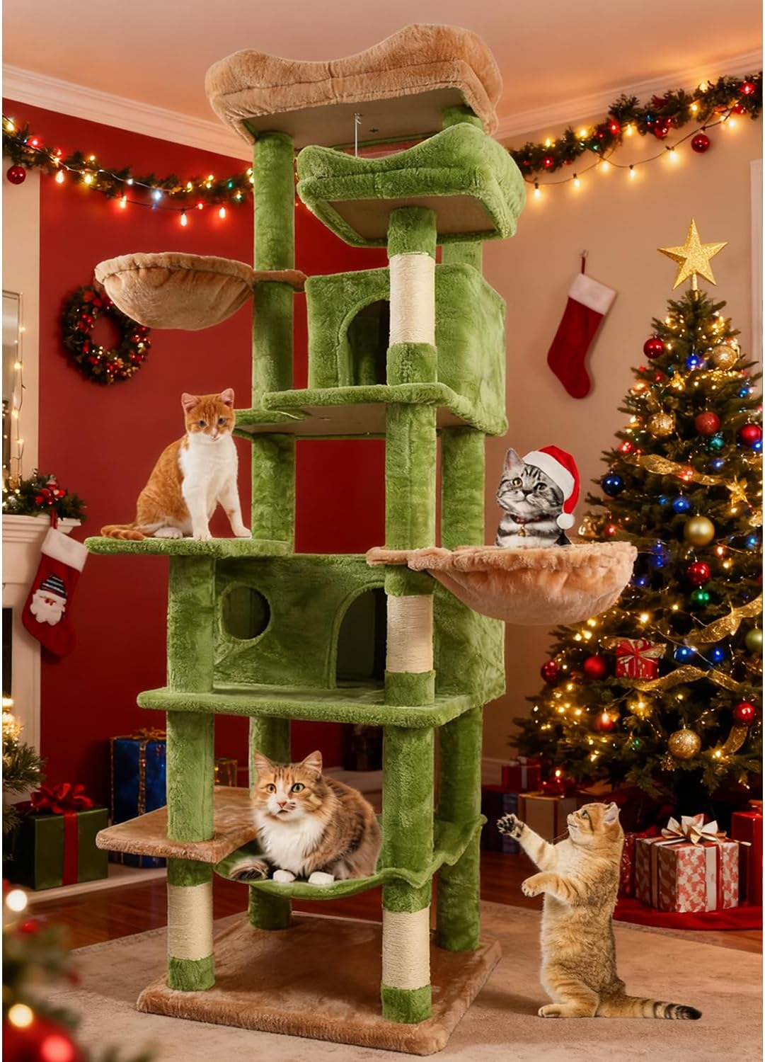 68 inch Multi-Level Cat Tree with Hammocks, Hanging Basket, Scratching Posts - Perfect for Multiple Cats