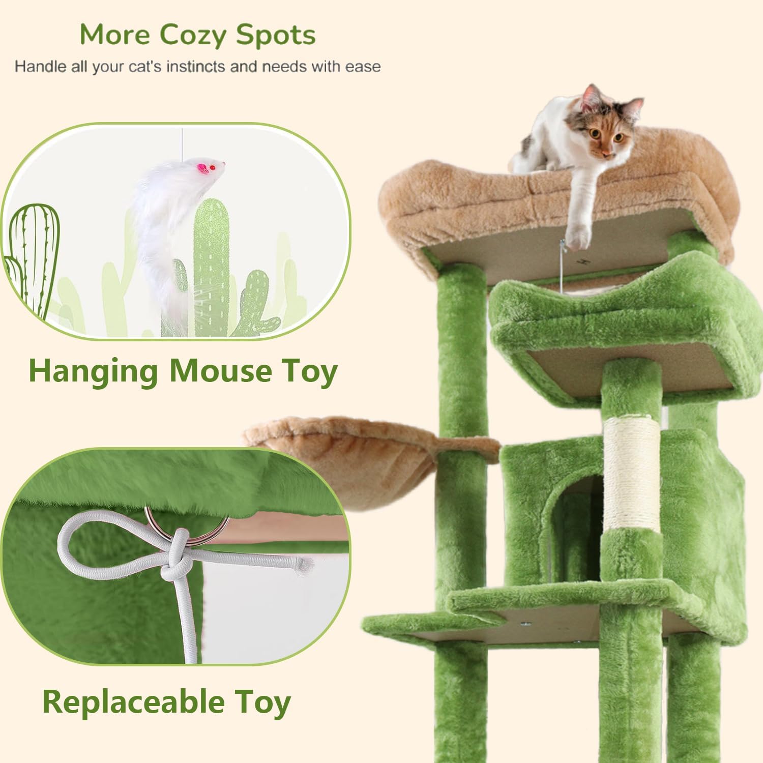 68 inch Multi-Level Cat Tree with Hammocks, Hanging Basket, Scratching Posts - Perfect for Multiple Cats