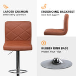 COMHOMA Bar Stools, Modern PU Leather Swivel Adjustable Hydraulic Bar Stool With 16.1” Wide Base Square Counter Bar Stool Set of 2,-H0052