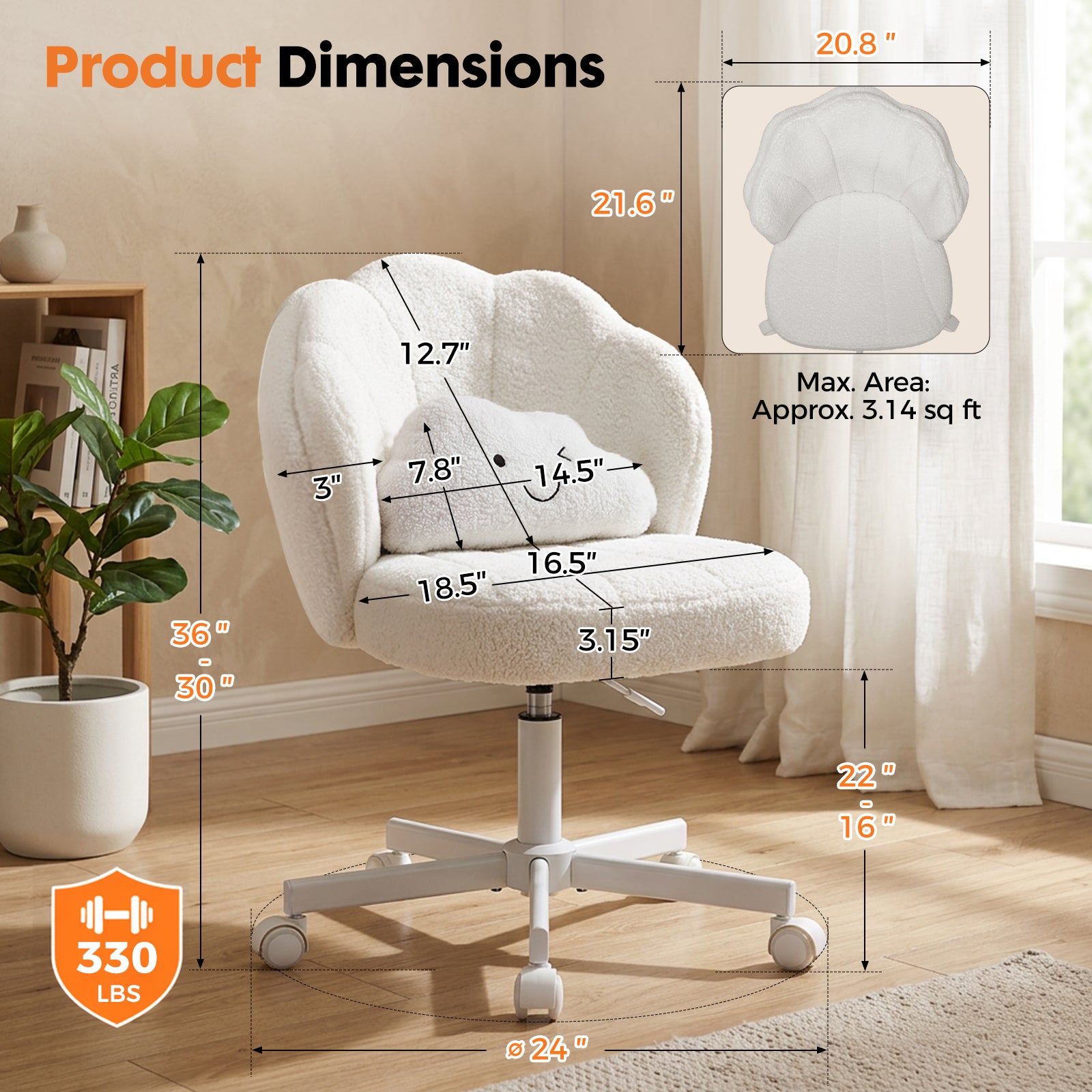 COMHOMA Petal Cute Vanity Chair, Height Adjustable CH718
