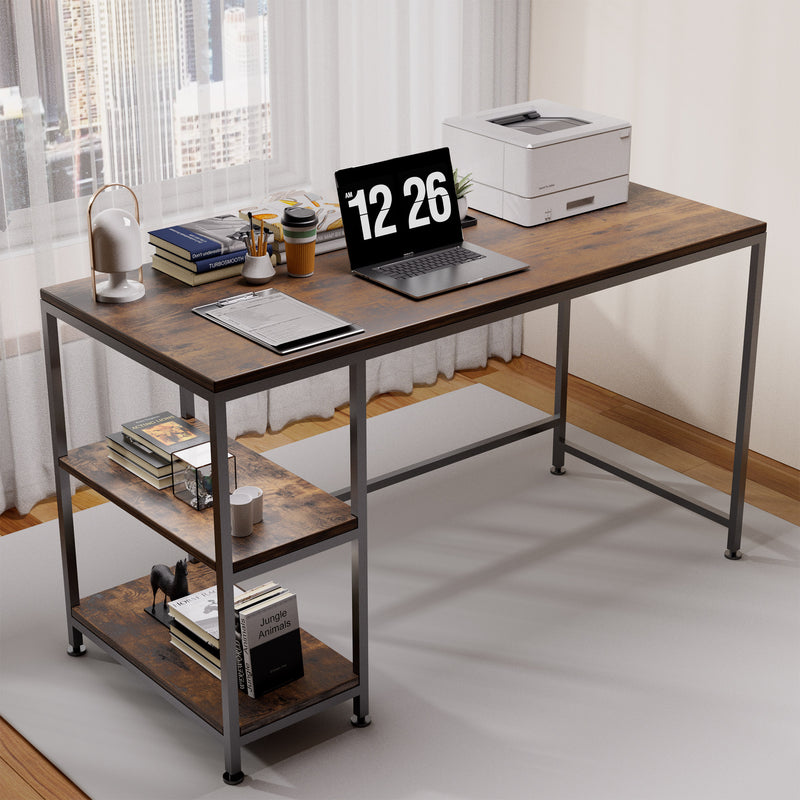COMHOMA Computer Desk with Shelf 55" Corner Table Office Desk, Walnut