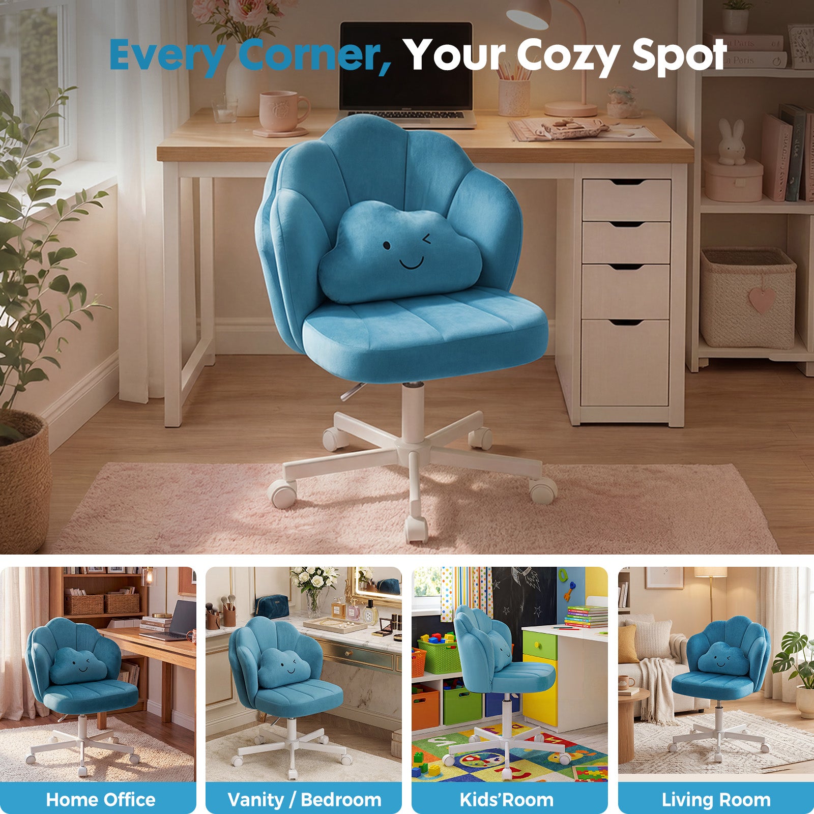COMHOMA Petal Cute Vanity Chair, Height Adjustable CH718