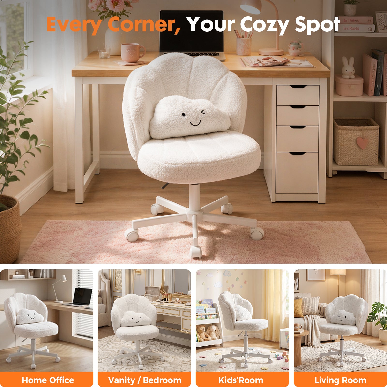 COMHOMA Petal Cute Vanity Chair, Height Adjustable CH718