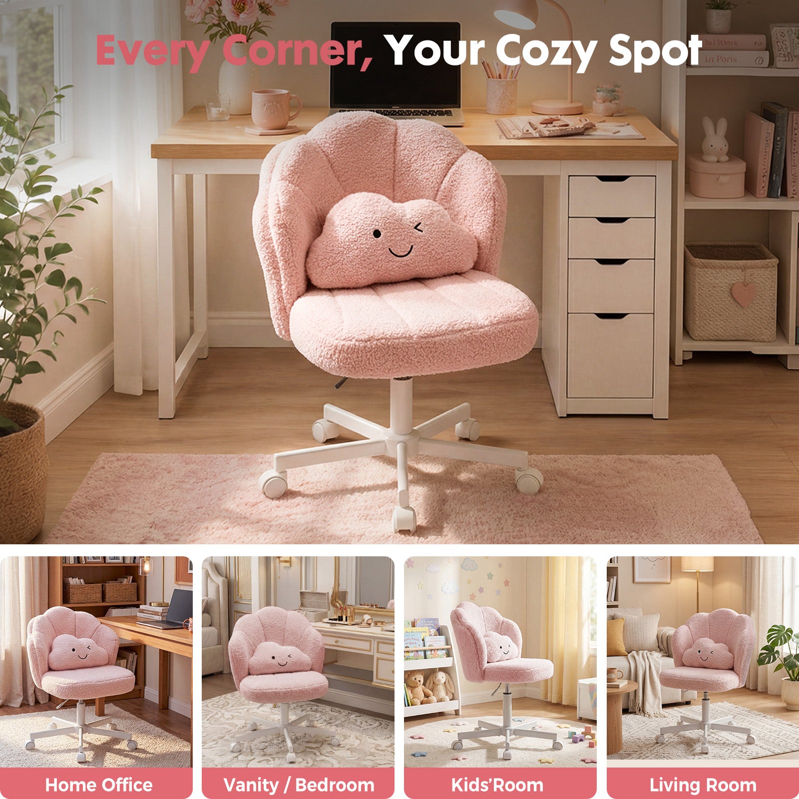 COMHOMA Petal Cute Vanity Chair, Height Adjustable CH718